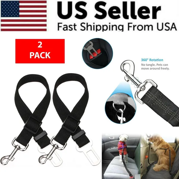 Pet Car Seat Belt (2-Pack) — Adjustable Safety Restraint