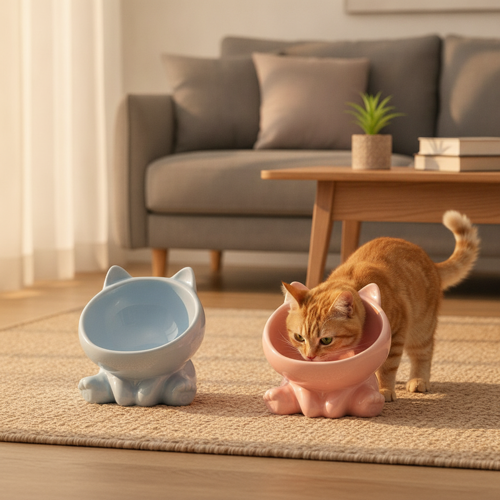 Tilted Ceramic Pet Bowl — Anti-Vomit Raised Feeder
