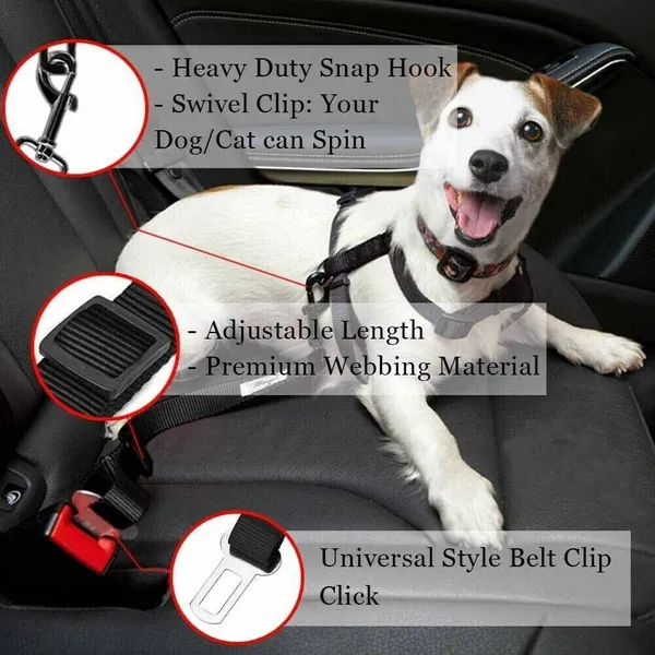 Pet Car Seat Belt (2-Pack) — Adjustable Safety Restraint