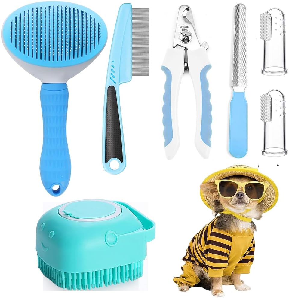 7-Piece Pet Grooming Kit — Self-Cleaning Deshedding Set